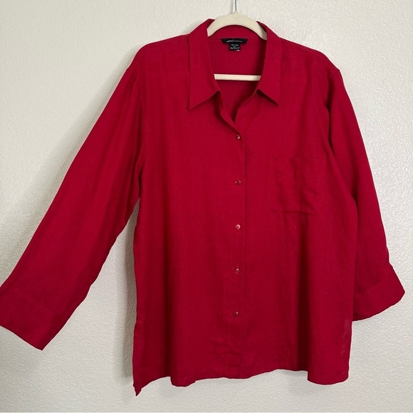 Moda International 100% Linen Red Button Down Women's Shirt, Size XL - Picture 2 of 11